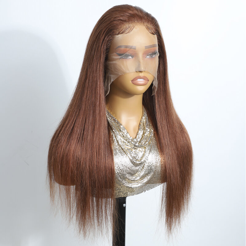 Peruca de cabelo humano brasileira sem cola para mulheres, castanho chocolate, 30 ", elegante, 13x5 frente de renda, pronto para usar, 33