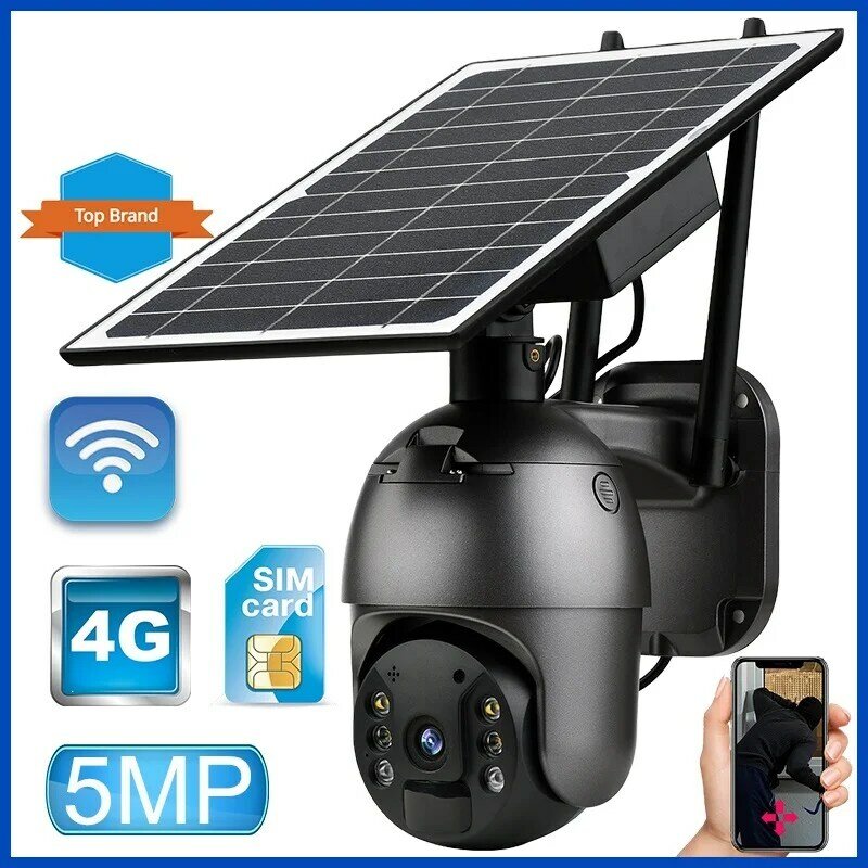 Câmera IP Solar ao ar livre com slot para cartão SIM, PTZ, visão noturna, CCTV, segurança alimentada por bateria, WiFi, IP, 3MP, 5MP, 8W, 360, novo
