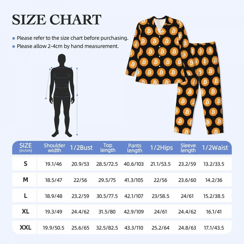 Conjunto de pijamas Bitcoin 1 10017 para hombre, ropa de dormir romántica de manga larga, Vintage, de noche, 2 piezas, talla grande 2XL