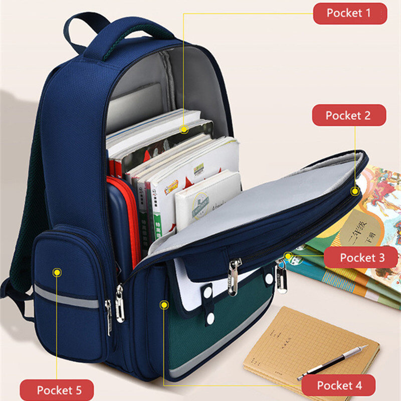 남아 어린이 학교 가방, 하드 필통, 대용량 배낭 학생 방수 반사