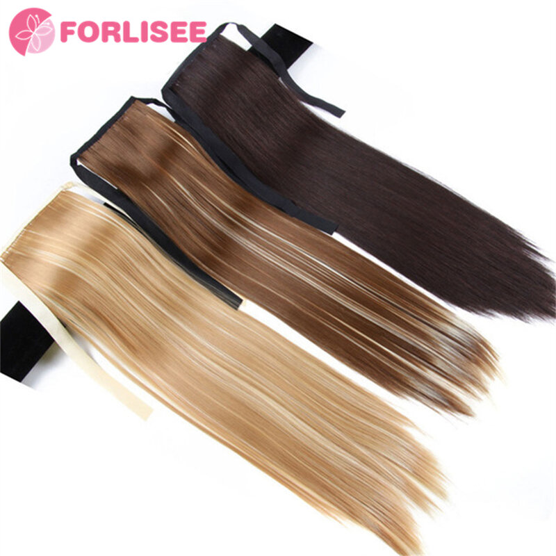 FORLISEE 31 Inches Long Straight Hair Synthetic Strappy Drawstring Ponytail Wig Women's Hair Extensions High Temperature Fiber