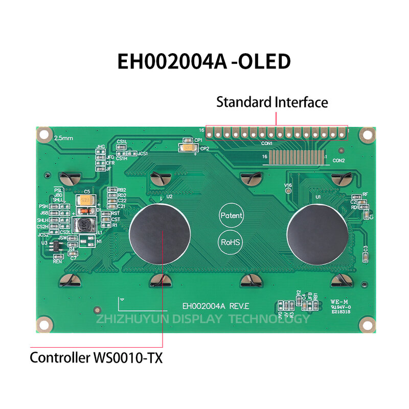 16-pinowy interfejs równoległy EH002004A kompatybilny z 2004 wbudowanym w WS0010 wyświetlacz OLED czarny Film żółta litera