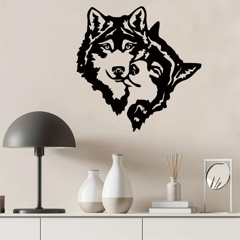 Artesanías de arte de pared de Metal negro Wolf Mate, esculturas de pared para interiores y exteriores, decoración moderna del hogar, para dormitorio, sala de estar, Baño