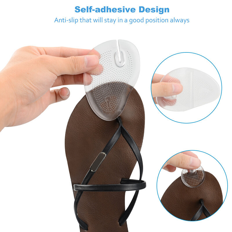 Meias palmilhas de silicone para sandálias flip flop antepé anti deslizamento almofadas separador do dedo do pé inserções massagem único almofadas invisíveis