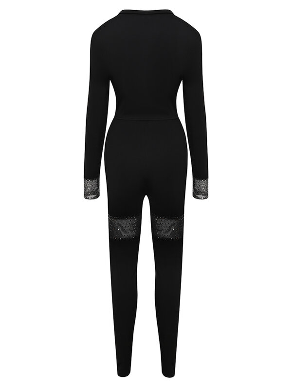 Повседневные Элегантные женские наряды LW, модель 2023 года, Осенний укороченный Топ с длинным рукавом и круглым вырезом, прозрачные облегающие брюки с блестками, комплект Y2K
