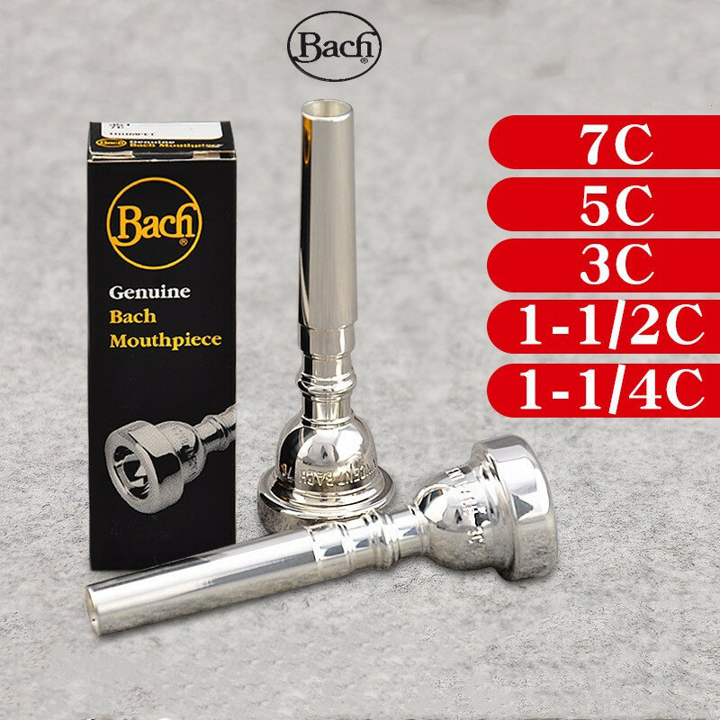 BACH-Bb Trompete Bocal, Instrumentos de Latão, Banhado a Ouro e Prata, Acessórios de Latão, 7C, 5C, 3C, Pro Size