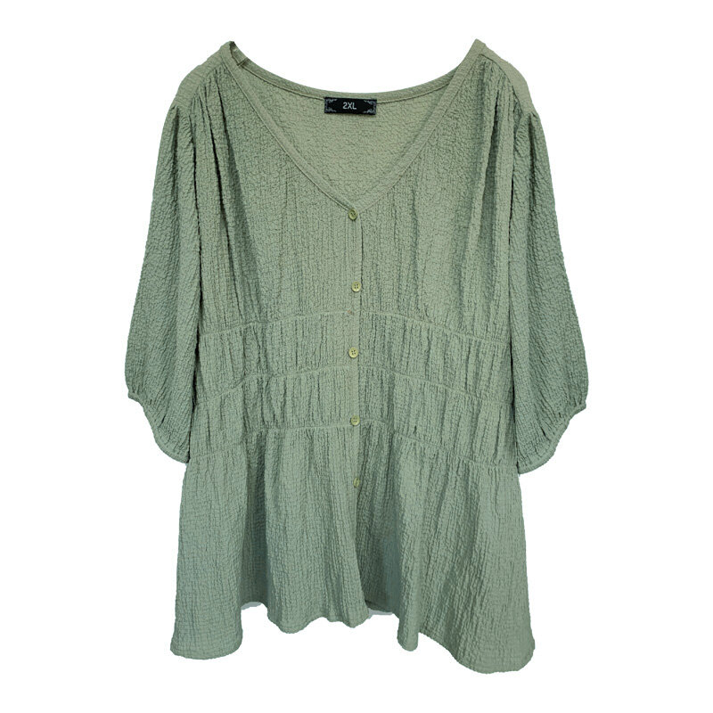 Большого размера, пухлая летняя новая рубашка с V-образным вырезом, просторная и стройнящая рубашка большого размера для женщин, 3226