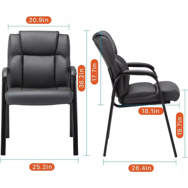 Cadeira de couro convidado com braço acolchoado, preto recepção cadeira, reunião conferência, sala de espera lateral, escritório casa, 4 Pack