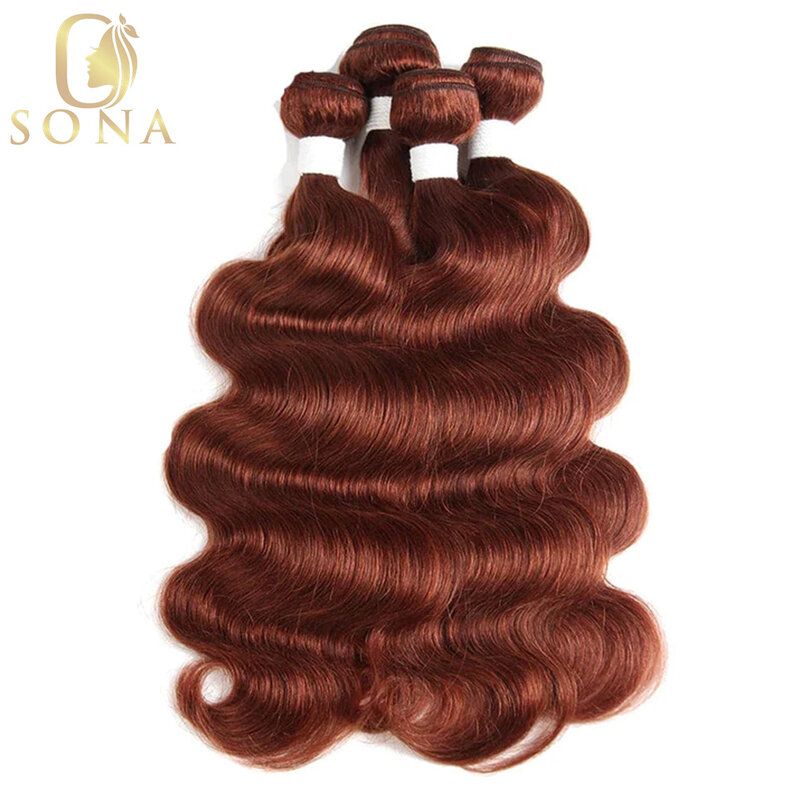 Kleur 33 #3 Bundels Met 4X4 Transparante Sluiting Bruin 13X4 Frontale Weave Body Wave Remy 100% Braziliaanse Human Hair 3/4 Bundels
