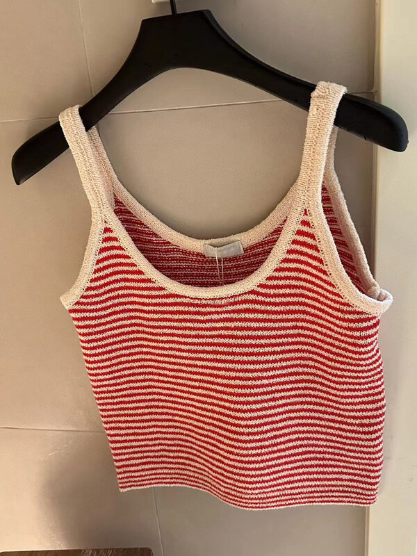 New fashionable knitted striped camisole women's top