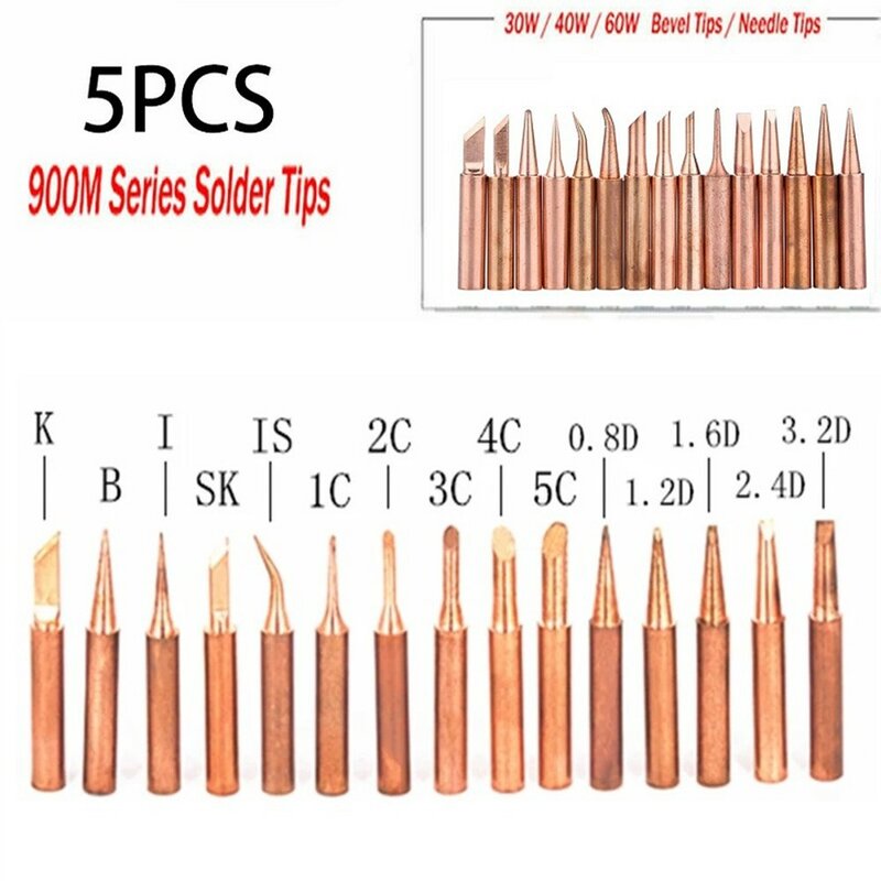 5pcs 900M-T Copper Soldering Iron Tips Lead-Free Welding Solder Tip Soldering Tools Tip For Soldering Iron Welding Equipment