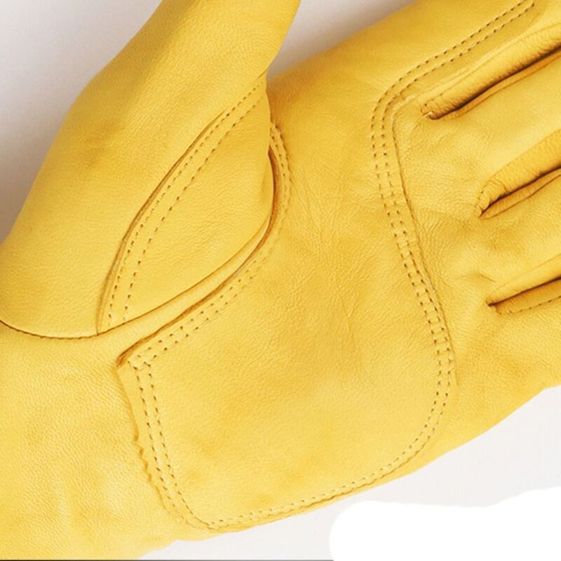 Yellow White Protective Safety Gloves Thickening Sheepskin Leather Motorcycle Riding Gloves Wear Resistant Gardening Work Gloves