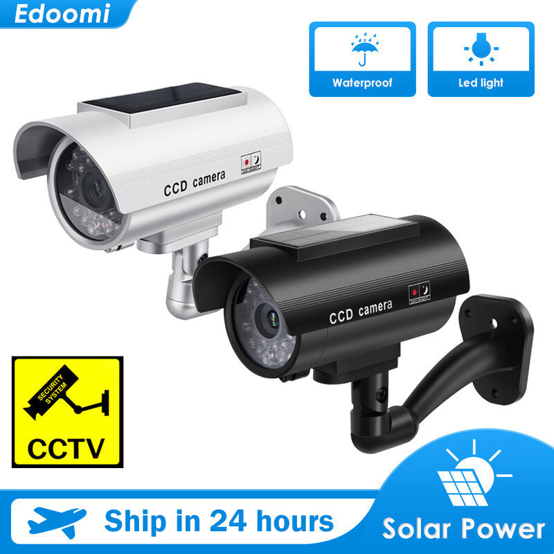 태양광 더미 카메라 야외 시뮬레이션 실내 총알 LED 조명 모니터, 보안 방수 가짜 CCTV 감시