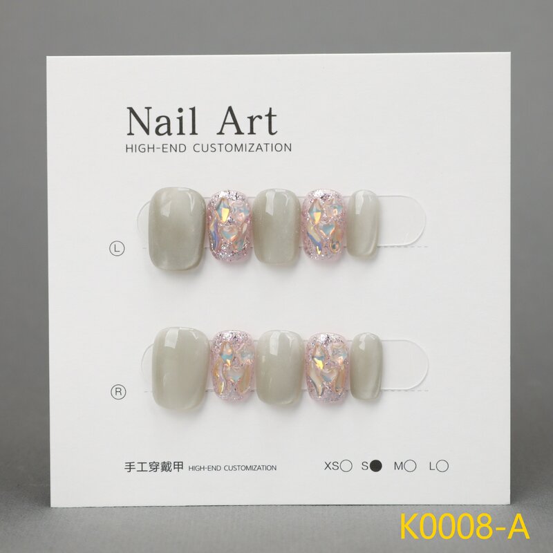 Pegatinas de uñas de estilo francés hechas a mano, tamaño pequeño, 10 piezas, brillantes y lujosas, hechas a mano