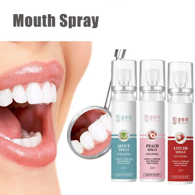 Spray de boca fresca para mulheres, ambientador sabor pêssego lichia, perfume feminino portátil, fragrância persistente, spray de respiração, 20ml
