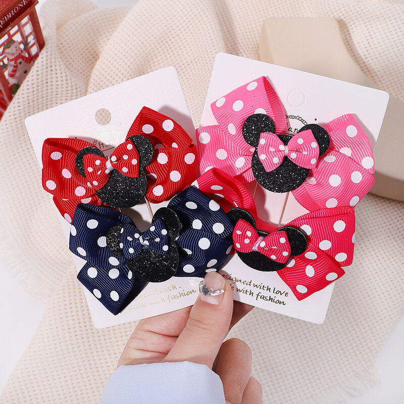 2pcs/Set Grils Lovely Polka Dot Bow Hair Clips for Hair Toddler Cartoon Hairpins Baby Boutique Hair Accessories