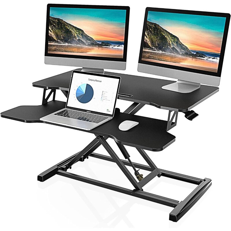 Tinggi meja berdiri yang dapat disesuaikan 32 "lebar duduk untuk berdiri konverter berdiri meja meja meja stasiun kerja untuk Dual Monitor Riser