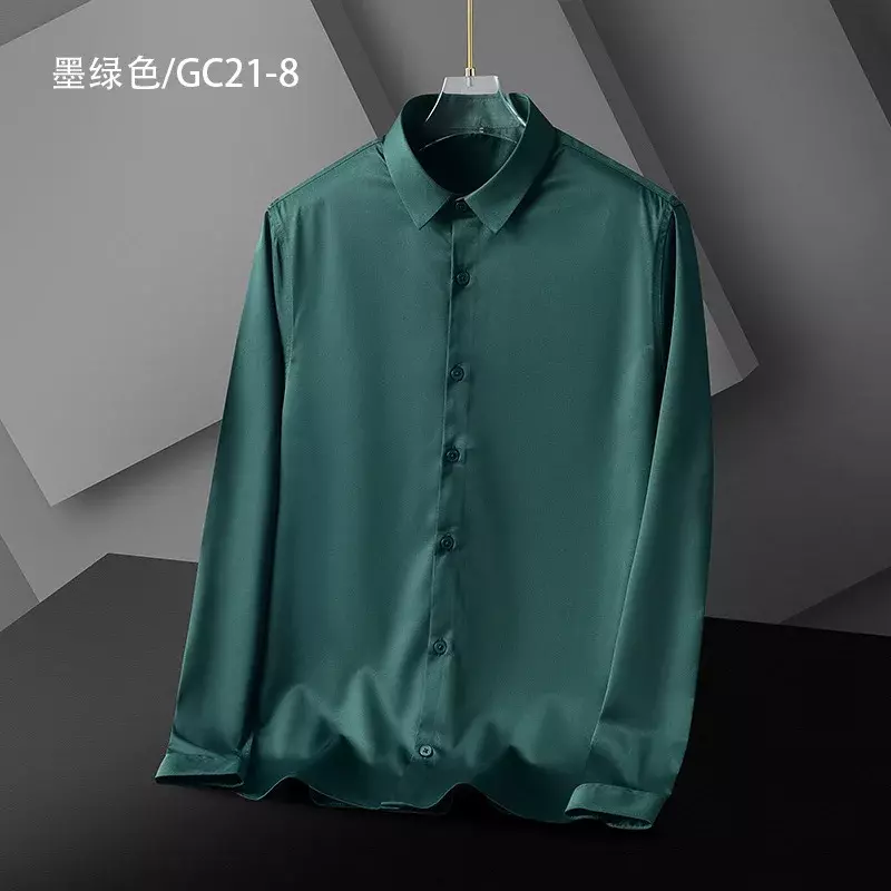 Camisa masculina de padrinhos estilo coreano, fina, de cor sólida, anti-rugas, sem ferro, verão