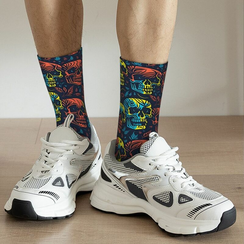 Divertente calzino pazzo per uomo colorato teschio floreale Hip Hop Grunge teschi modello di qualità stampato calzino equipaggio regalo novità