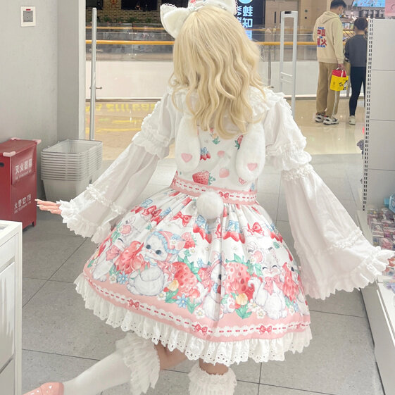 Süße Lolita Kleid Strap Nette Kätzchen Süße Print Jsk Lolita Japanischen Stil Nette Tee Party Prinzessin Gothic Kawaii Hosenträger Kleid
