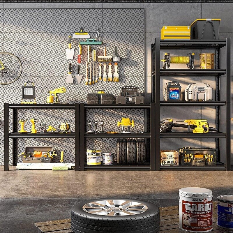 Prateleiras de armazenamento ajustáveis Heavy Duty Garage, Metal Shelving para Garage Storage, 5-Tier Load, 2000Lbs