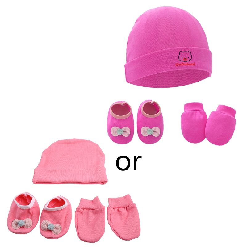L5YF 1 ensemble bébé gants anti-rayures chapeau couvre-pieds ensemble coton doux nouveau-né pas de rayures mitaines chaussettes