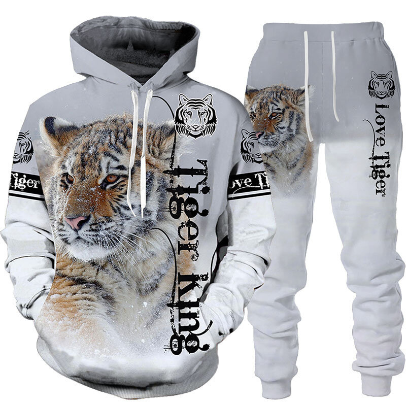 Neue Tier 3D Tiger Gedruckt Hoodie + Hosen Anzug Coole Männer/Frauen 2 Pcs Sportwear Trainingsanzug Set Herbst Und winter herren Kleidung