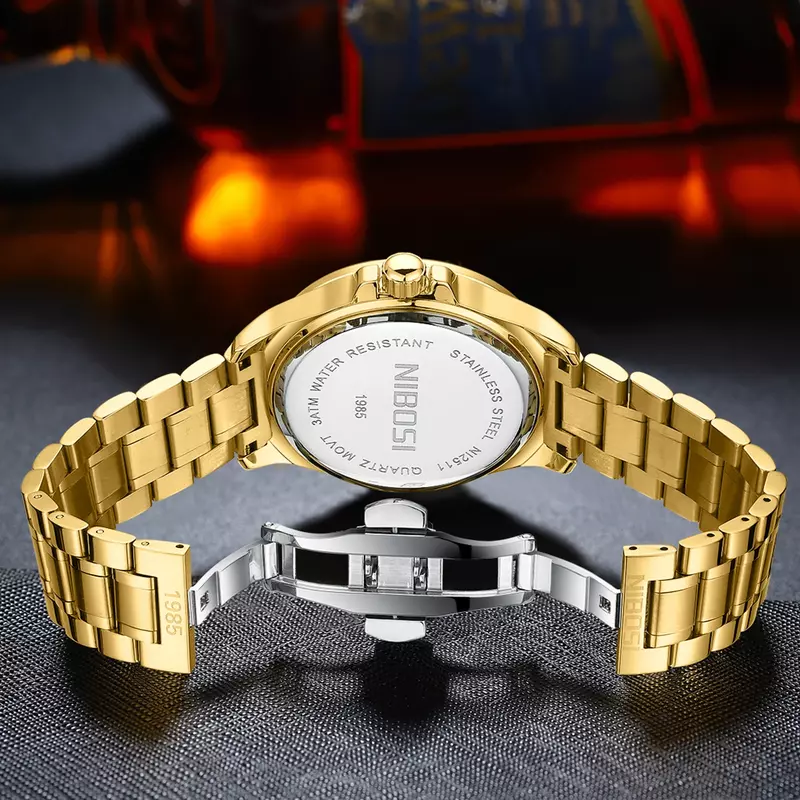 Nibosi-relógio de pulso masculino, quartzo, aço inoxidável, à prova d'água, marca superior, negócios, para homens