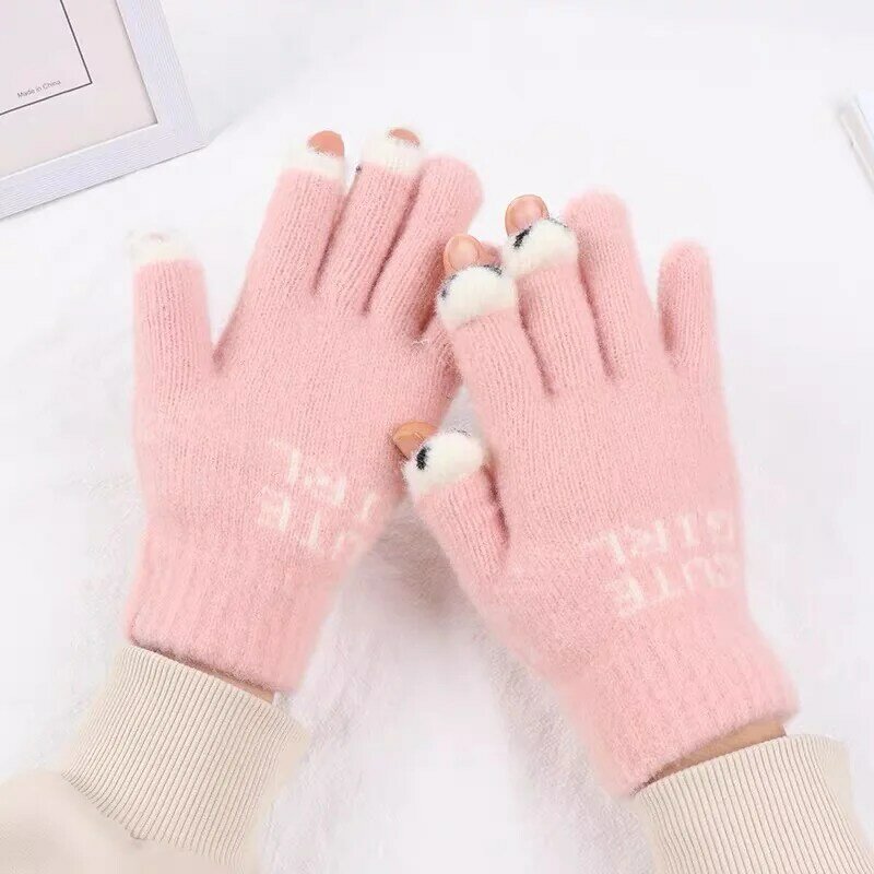 Cute Fingerless Gloves Wool Creative Warm Winter Office Knitted Five Colors Outdoor Skiing Cycling Elastic Cotton Wrist Glove