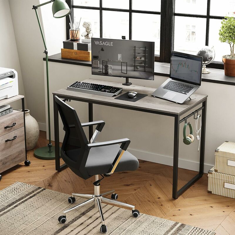 VASAGLE-Mesa do computador para estudo, mesa de escritório, fácil montagem, desenho industrial, casa, 8 ganchos, 47.2x23.6x29.5