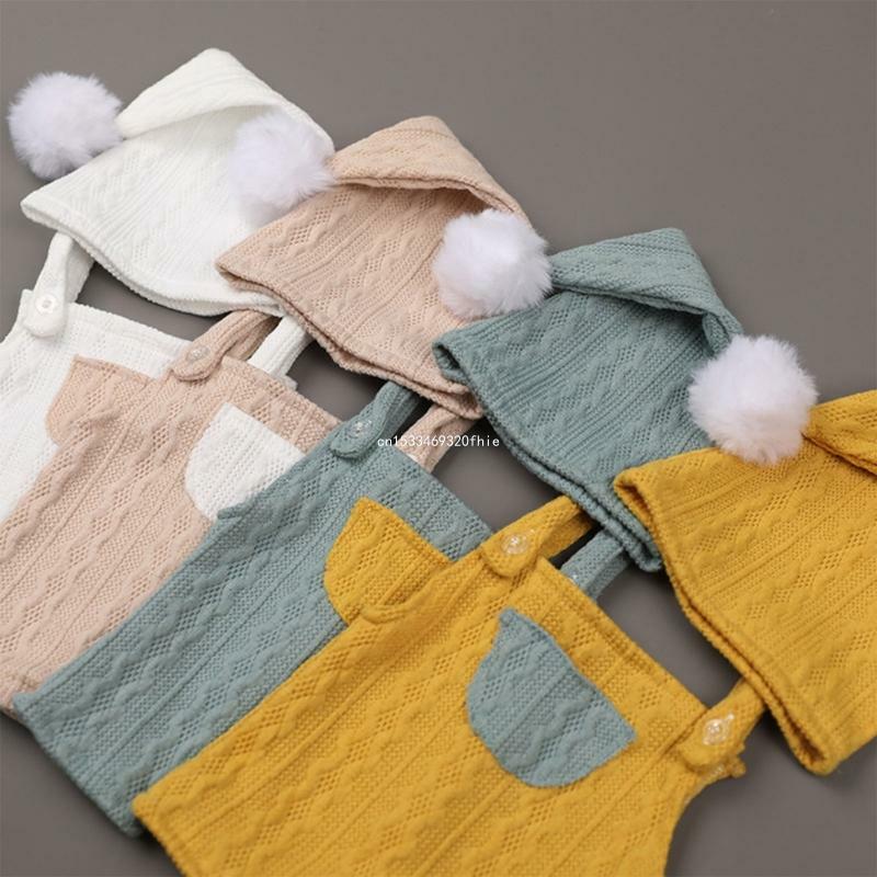 Infant Photography Props Suspender Pants Soft Beanie Baby Photo Suit Photoshooting Props Suit Newborn Shower Gift