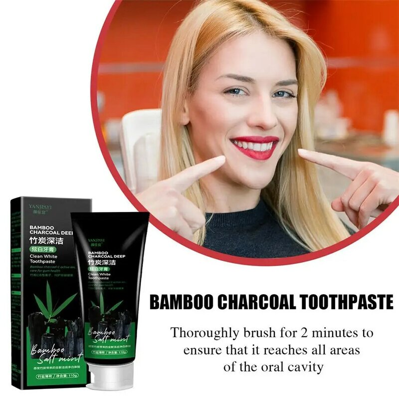 Creme dental de bambu natural, limpeza profunda, remove manchas de fumaça, clareamento do creme dental preto, oral dental, 100g
