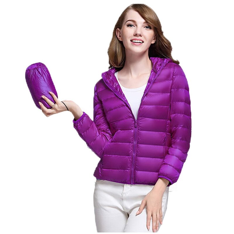90% 여성용 화이트 덕 다운 코트, 초경량 얇은 후드 퍼퍼 재킷, 슬림하고 따뜻한 휴대용 코트, 아웃웨어, 2023 가을 겨울