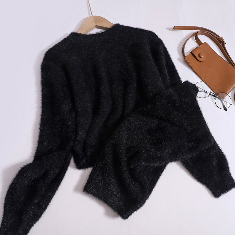 Conjunto de dos piezas de punto para mujer, suéter de manga larga con cuello redondo, traje de falda corta, Top de Jersey suave Delgado, moda informal, otoño