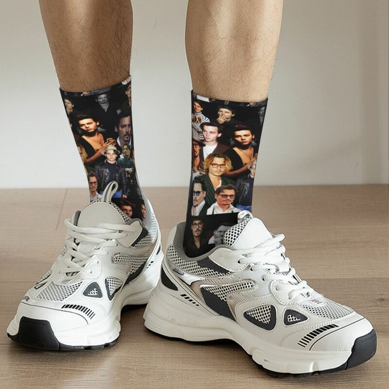 Casual Johnny Depp Sexy Collage calzini sportivi calzini a tubo centrale in cotone regalo di natale per Unisex antiscivolo