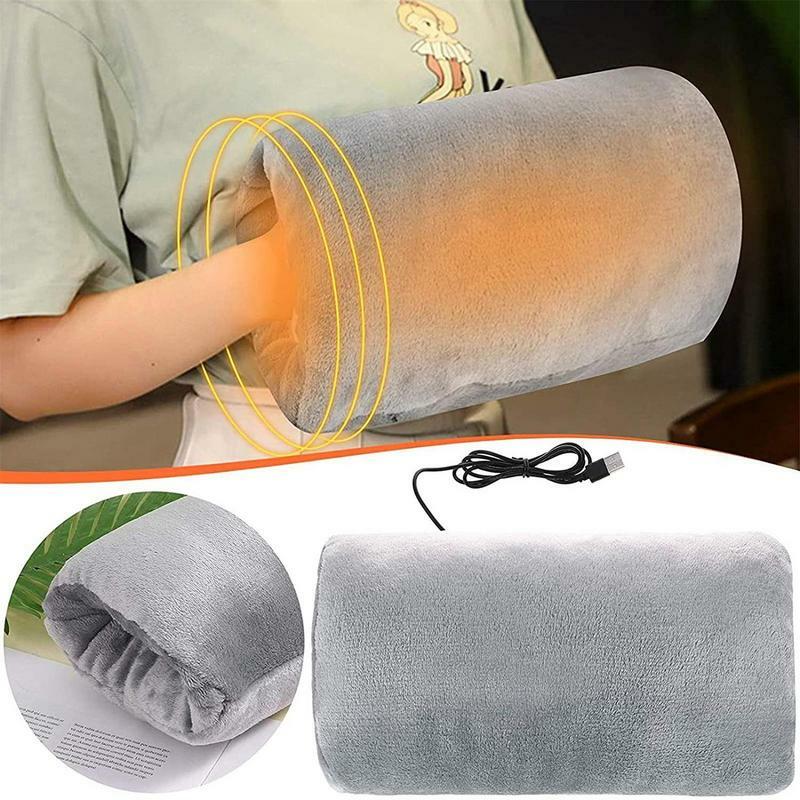 Aquecedor de mão aquecido com bolso exterior Almofada de aquecimento Almofadas de pelúcia recarregáveis para unisex Aquecedor de pescoço