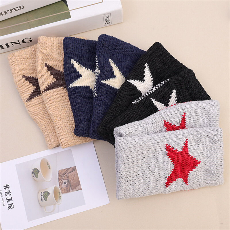Luvas de estrela de cinco pontas de lã tricotadas para homens e mulheres, luvas sem dedos, pentagrama, meio dedo, quente, macio, moda punk, Y2K