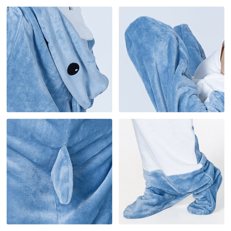 Simpatico cartone animato squalo sacco a pelo pigiama morbido caldo squalo coperta coperta scialle in tessuto di alta qualità per bambino adulto