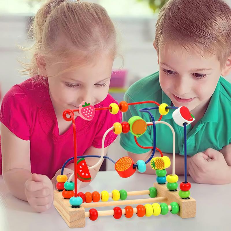 Bead Maze Toy Wooden Educational Circle Beads Game Portable Educational Counting Learning Circle Toys For Kids Children 18