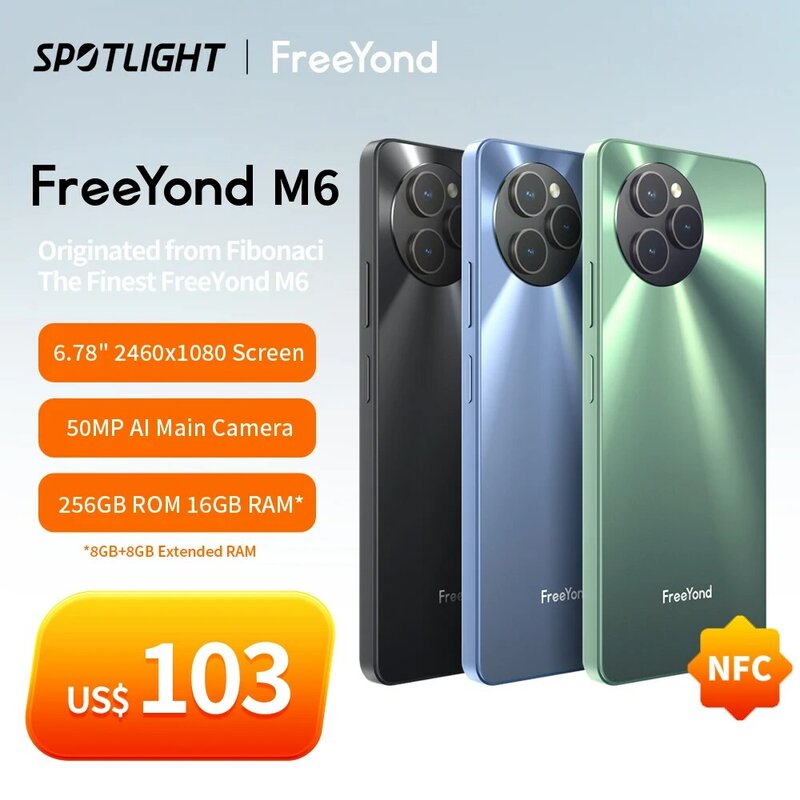 FreeYond M6 스마트폰, 6.78 인치 FHD + IPS 디스플레이, 256GB ROM, 16GB RAM, NFC, 5000mAh, 안드로이드 13 셀룰러 글로벌 버전
