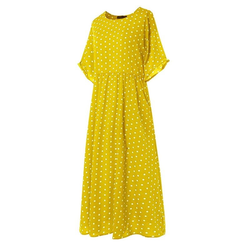 Damen großes Vintage-Kleid Kurzarm lässig Punkt Kleid bedrucktes Kleid festes Midi-Kleid