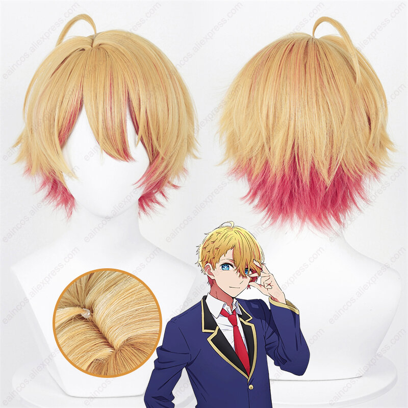 Wig Cosplay Anime Hoshino Aquamarine 32cm rambut pendek warna campuran Wig sintetis tahan panas