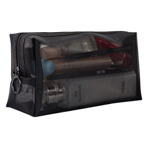 Mesh Transparent Cosmetic Bags Large Clear Black Makeup Bag Pocket Squares Portable Travel Toiletry Organizer Lipstick Storage
