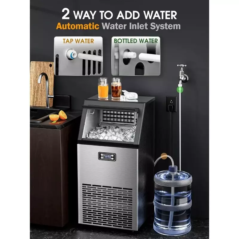 Joy Pebble V2.0 Commercial Ice Maker, Large Ice Maker Self Cleaning,100 lbs,2-Way Add Water, for School,Home,Bar,RV