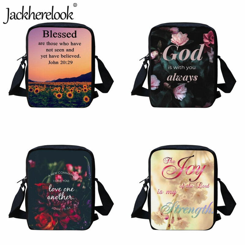 Jackherelook Christian Bible Verse wydruk graficzny moda dla dzieci torba na co dzień Trend tornister dla dzieci torba podróżna na ramię