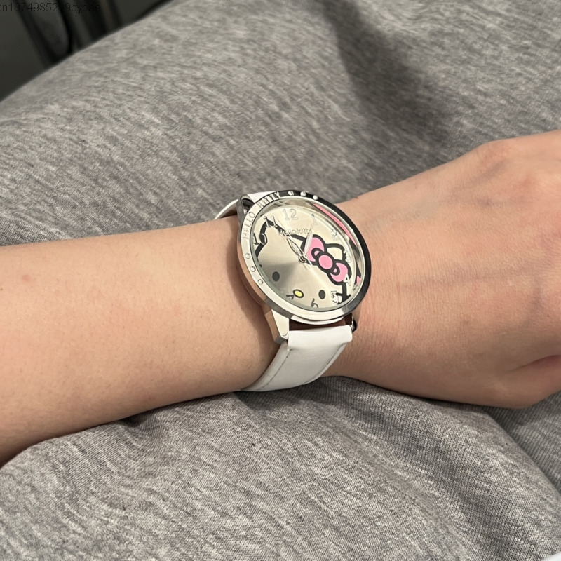 Sanrio นาฬิกาข้อมือลายการ์ตูน Hello Kitty, นาฬิกานักเรียนผู้ใหญ่เด็กตัวชี้คุณภาพสูงนาฬิกาควอตซ์ของขวัญวันเกิดเด็กหญิงเพื่อน