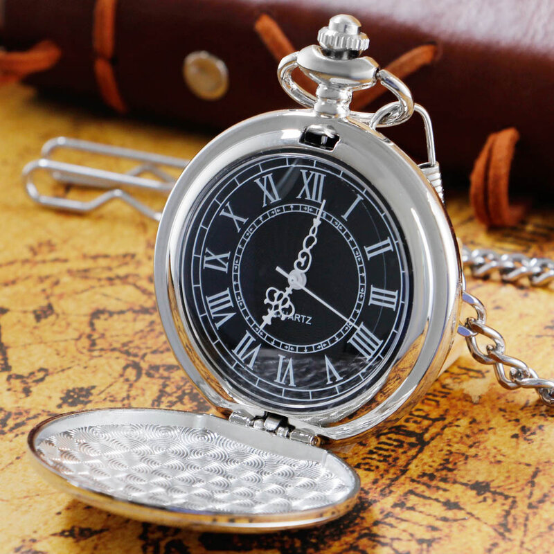 Reloj de bolsillo de cuarzo plateado Retro para hombres y mujeres, collar con colgante de estilo Medieval, cadena de lujo, regalo de joyería