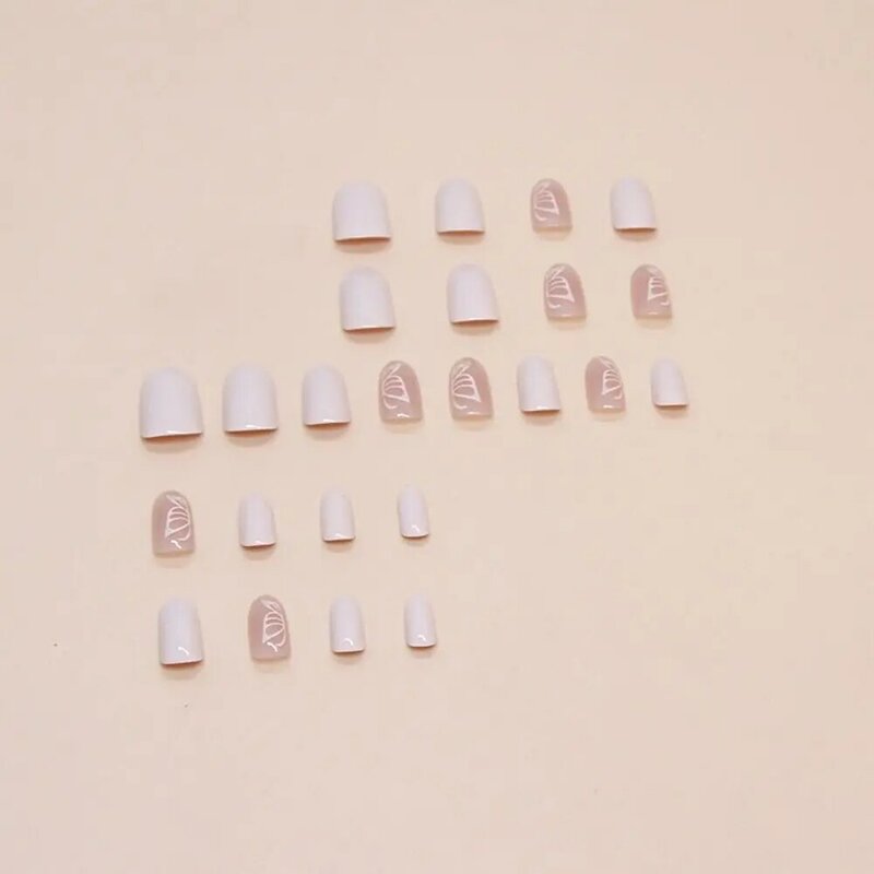 24pcs  Press on Nails Short Oval False Nails French Pink Butterfly Fake Nails DIY Manicure Detachable Nail Tips