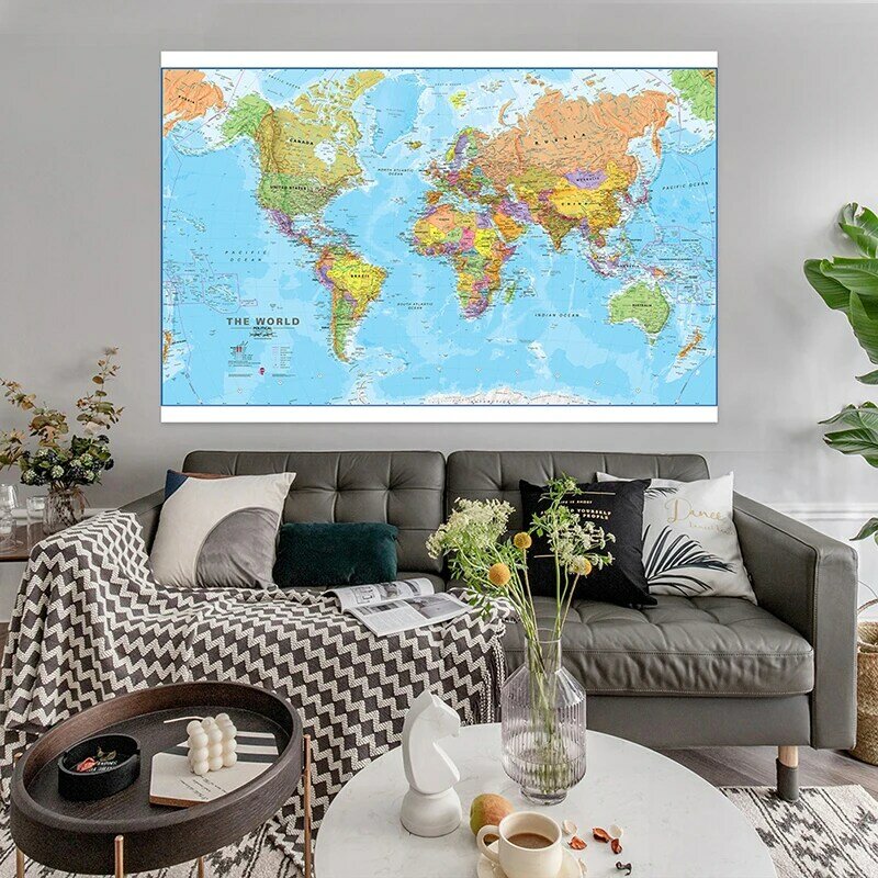 100x70cm mapa świata w sprayu Retro bez flaga kraju artystycznego tła na ścianę do salonu dekoracje do domu przybory szkolne w języku angielskim
