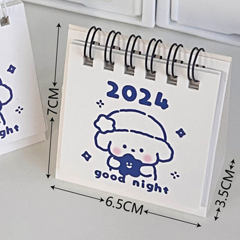 Mini calendário simples dos desenhos animados para sala, mesa decorativa, moda em casa, 2024